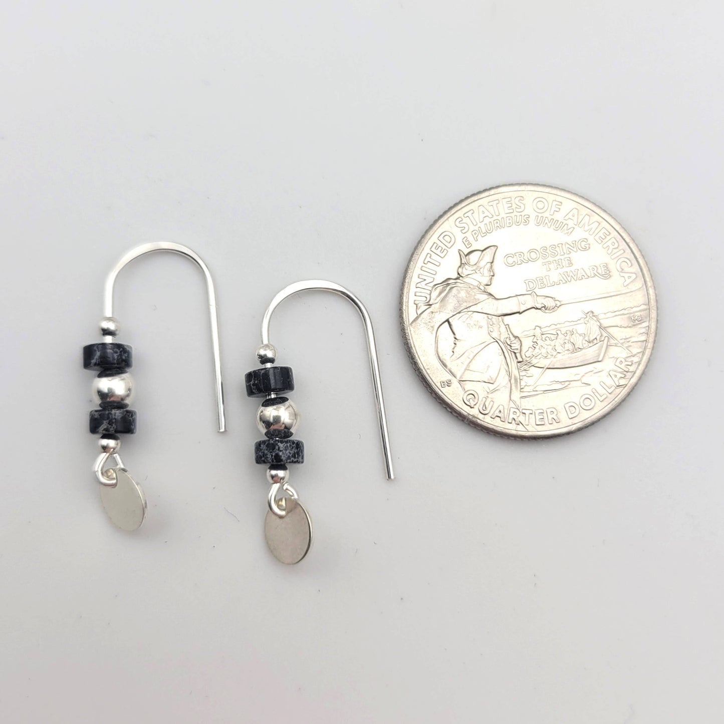 Small Sterling Silver and Black Jasper Dangle Earrings