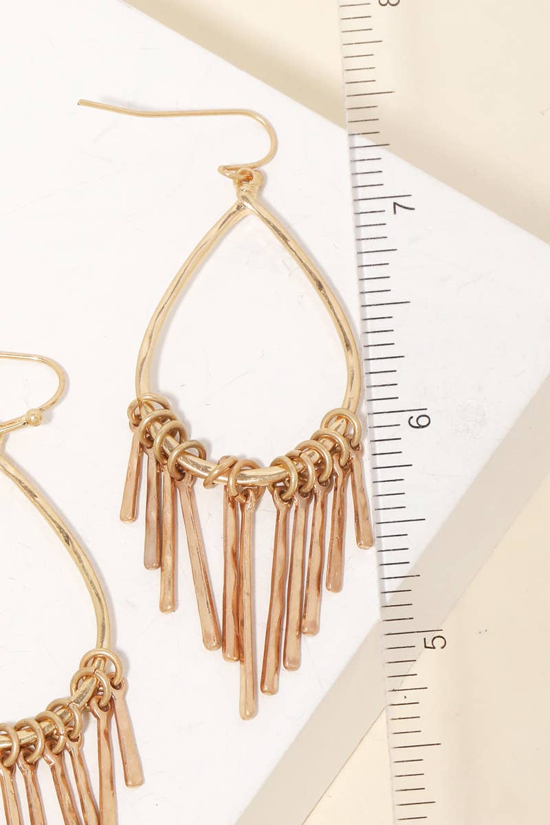 Metallic Bar Fringe Teardrop Earrings