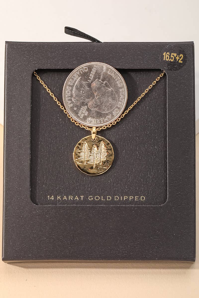 Secret Box Tree Engraved Coin Pendant Necklace