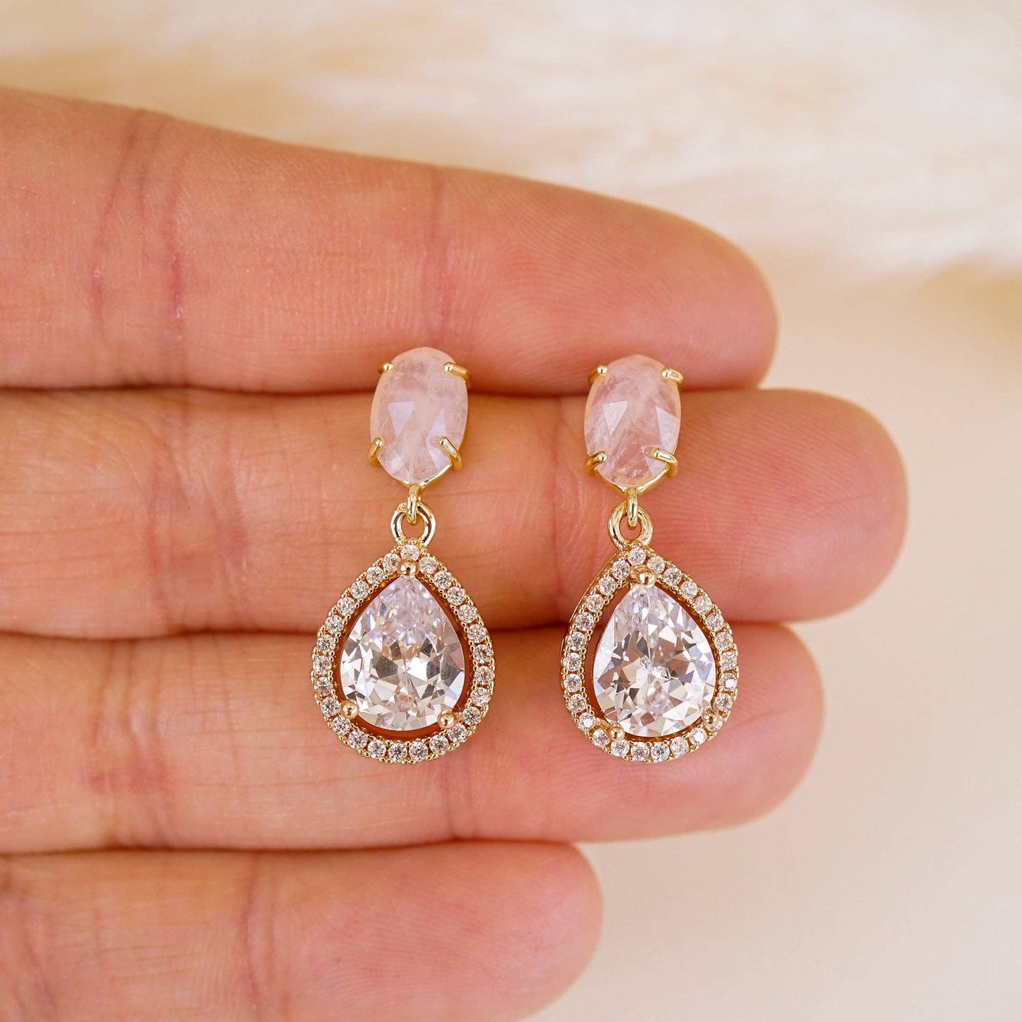 Daphne Rose Quartz Earrings  - Bridal