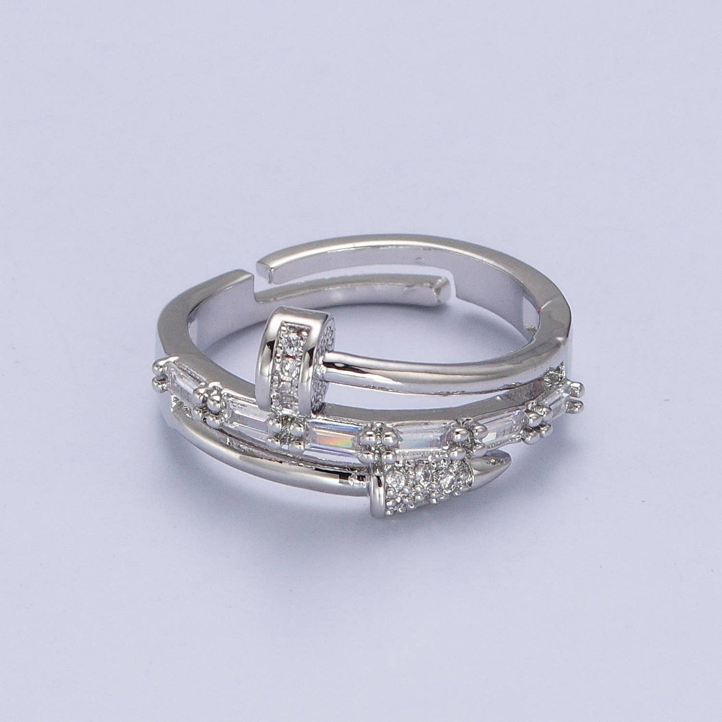 Clear CZ Crystal Unique Bended Nail Shaped Adjustable Ring