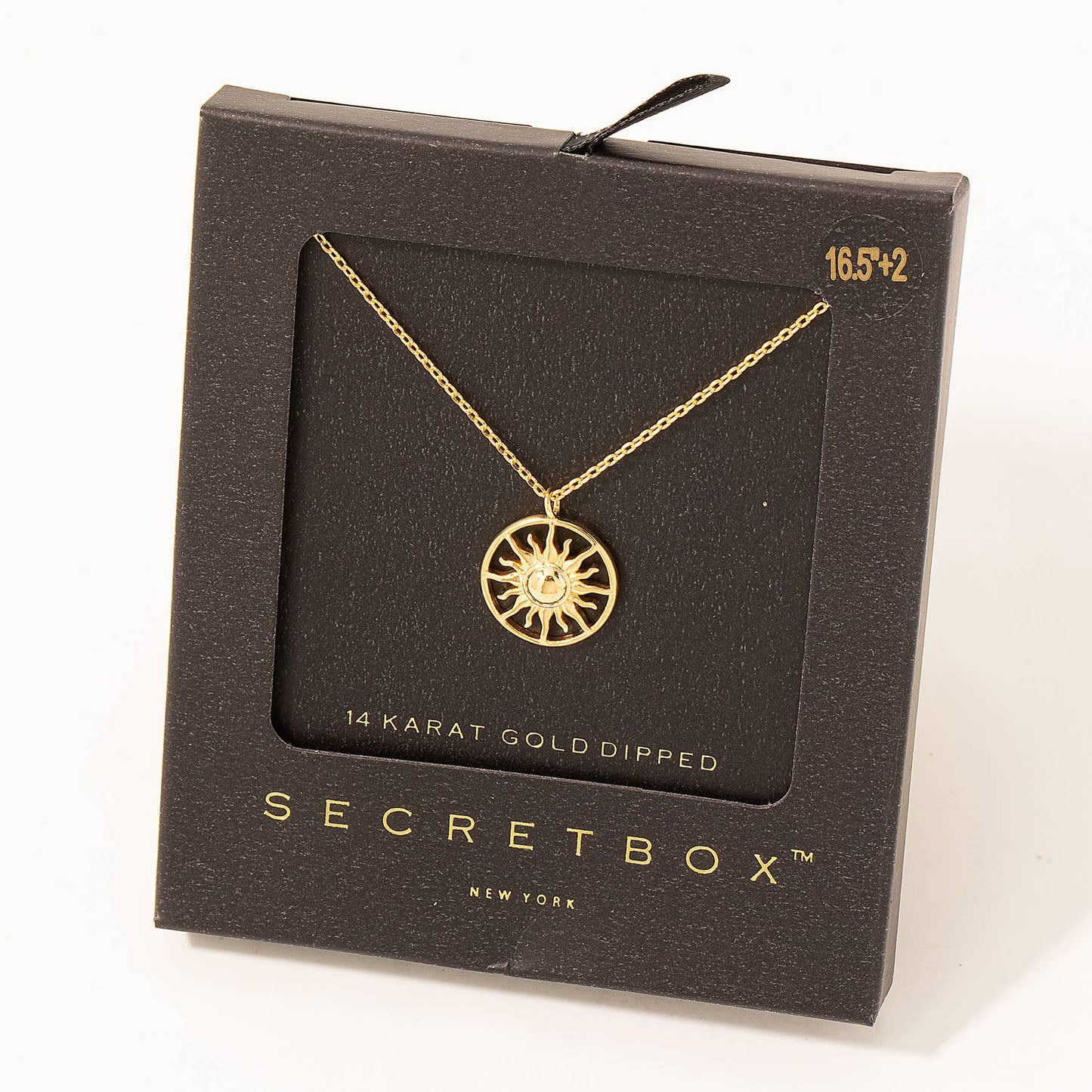 Secret Box Gold Dipped Circle Sun Pendant Necklace