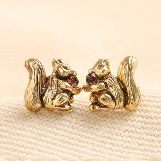 Squirrel Stud Earrings in Gold