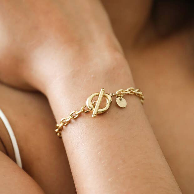 Gold Stainless Steel Organic T-Bar Bracelet