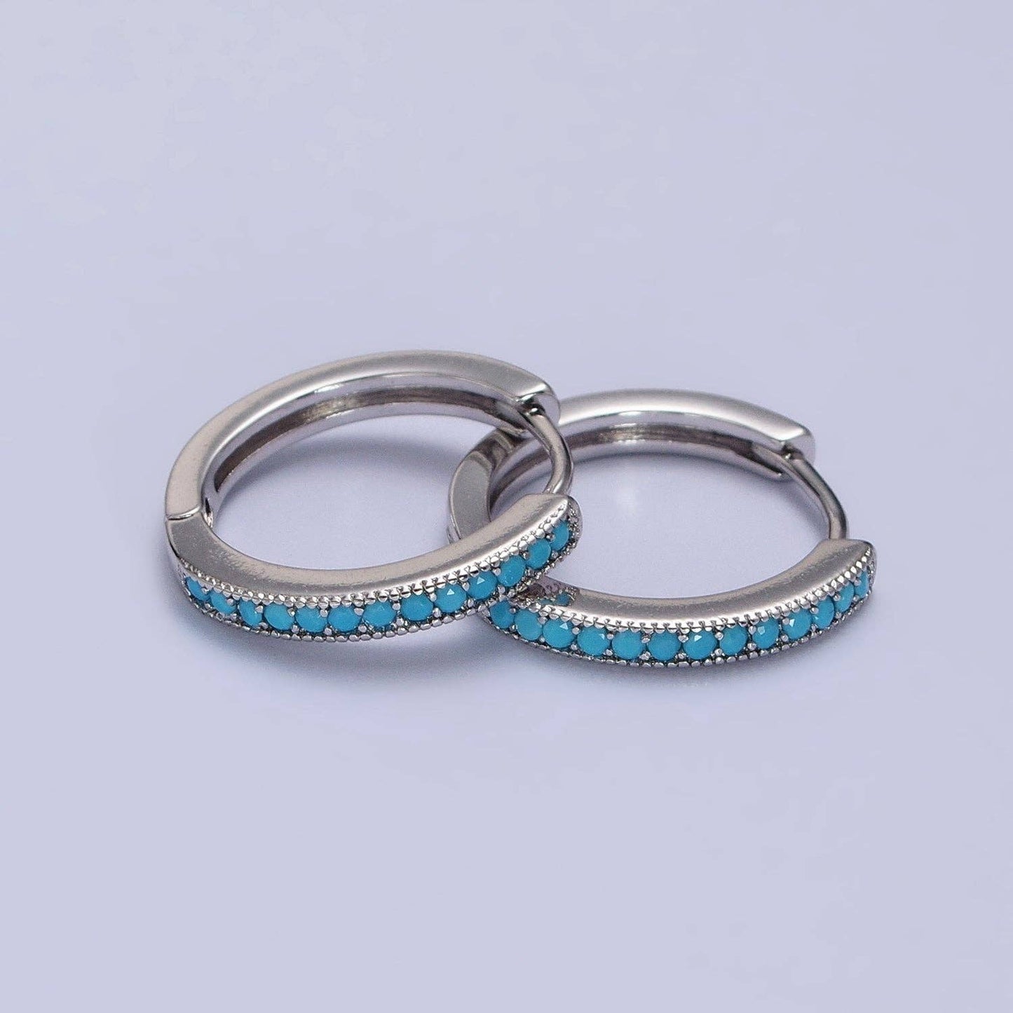 White Gold Filled Turquoise Lined 17mm Minimalist Endless Hoop Earrings | AB1052