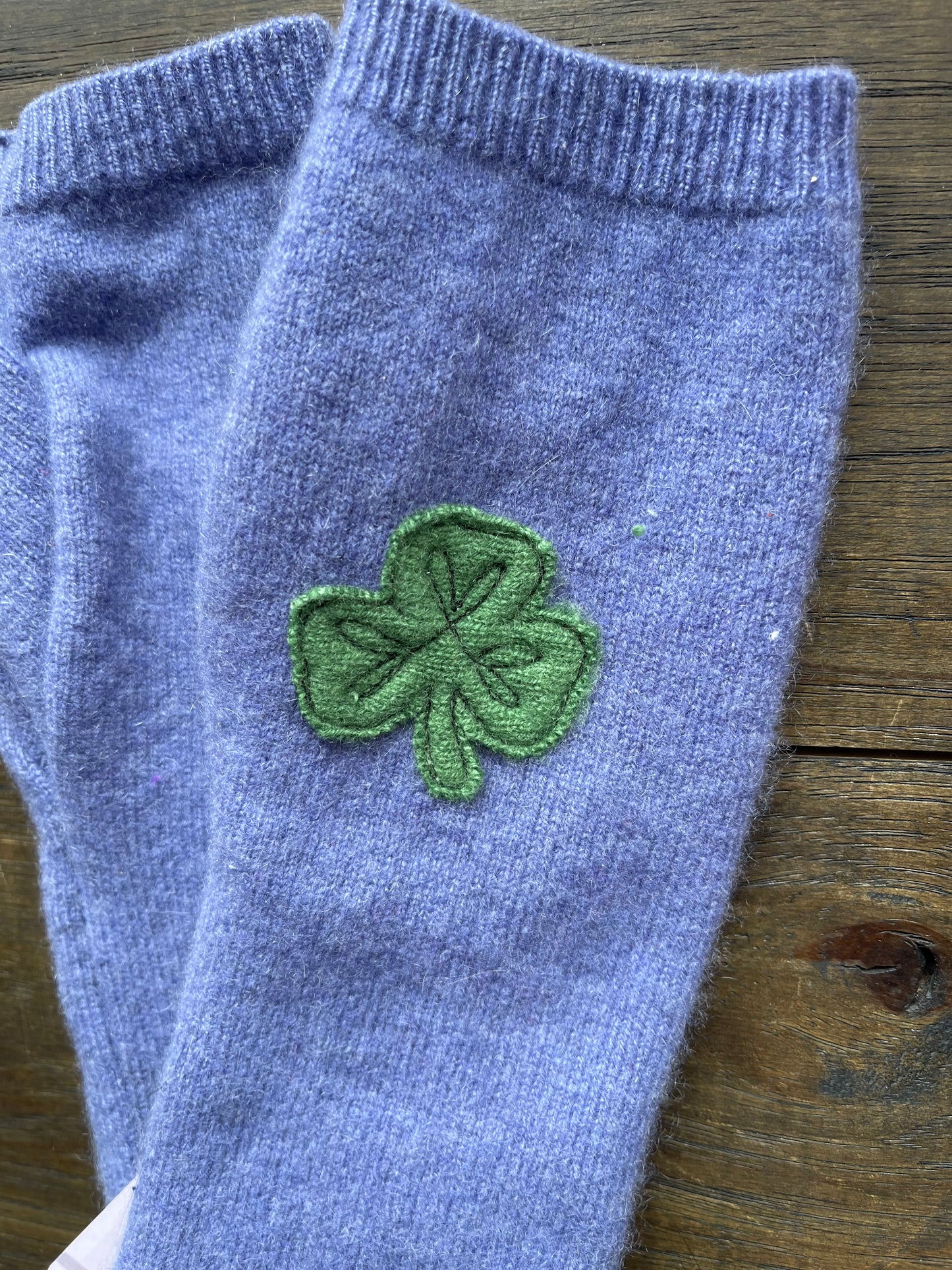 Hand Stitched Fingerless Gloves - Blue/Clover