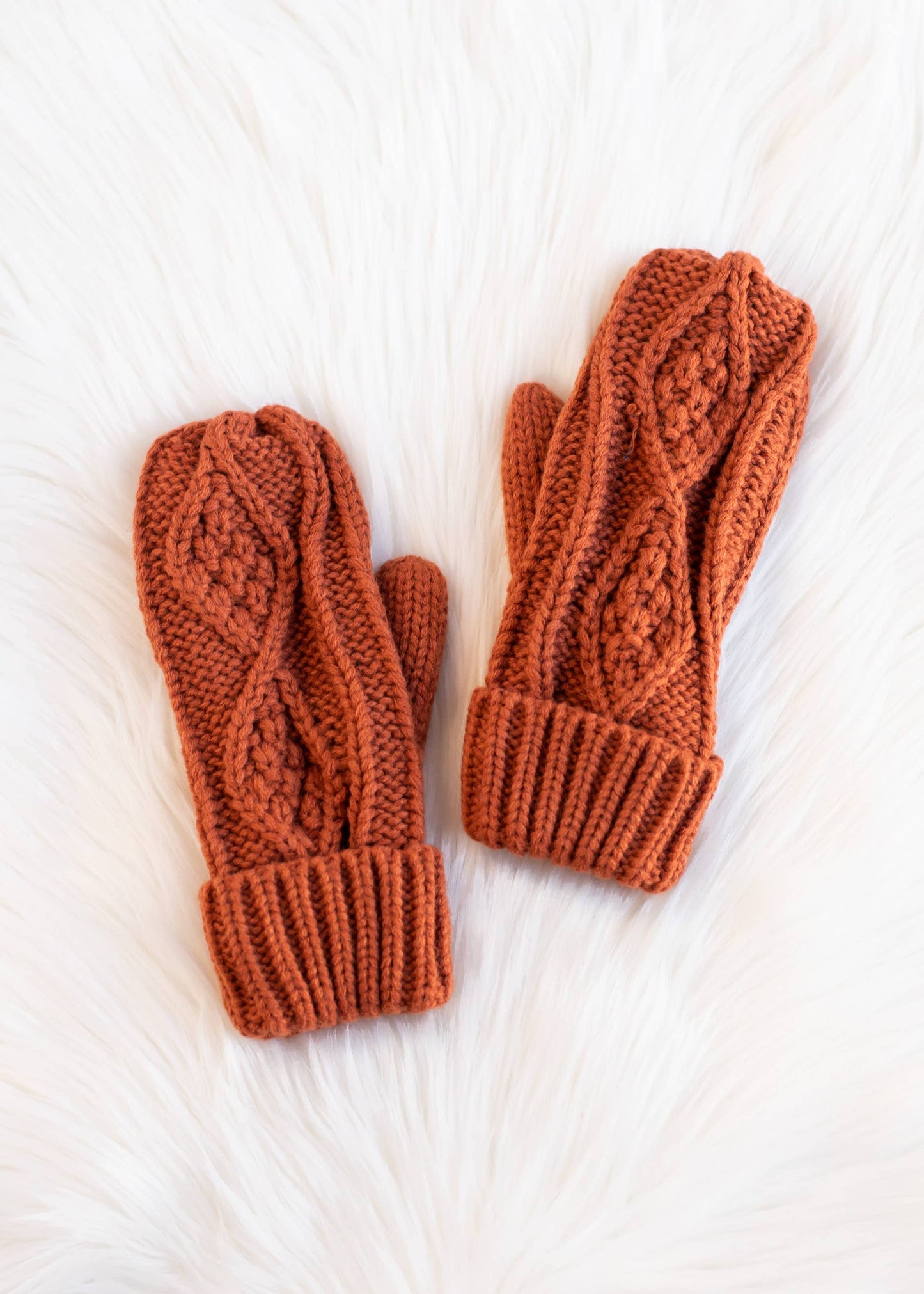 Rust Cable Knit Mittens