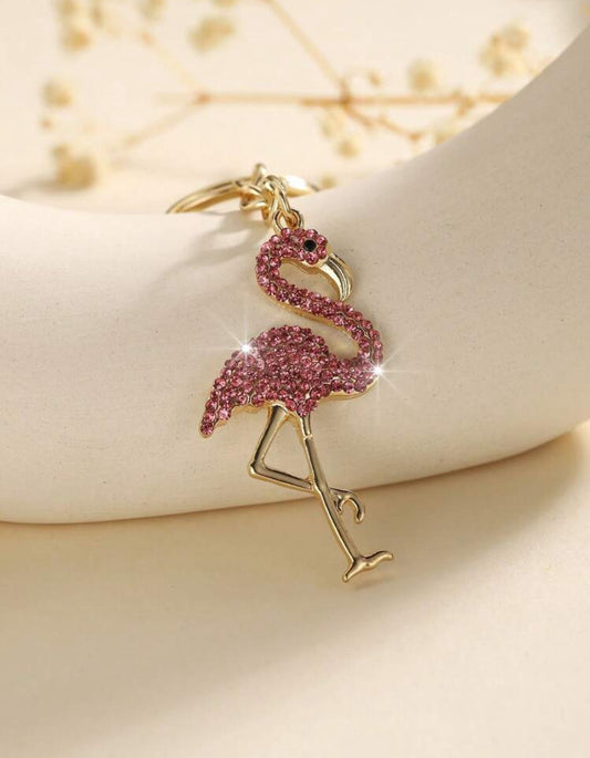 Sparkly Flamingo Keychain Bag Charm