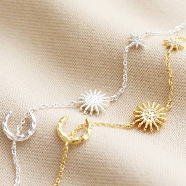 Sun and Moon Chain Bracelet in Silver