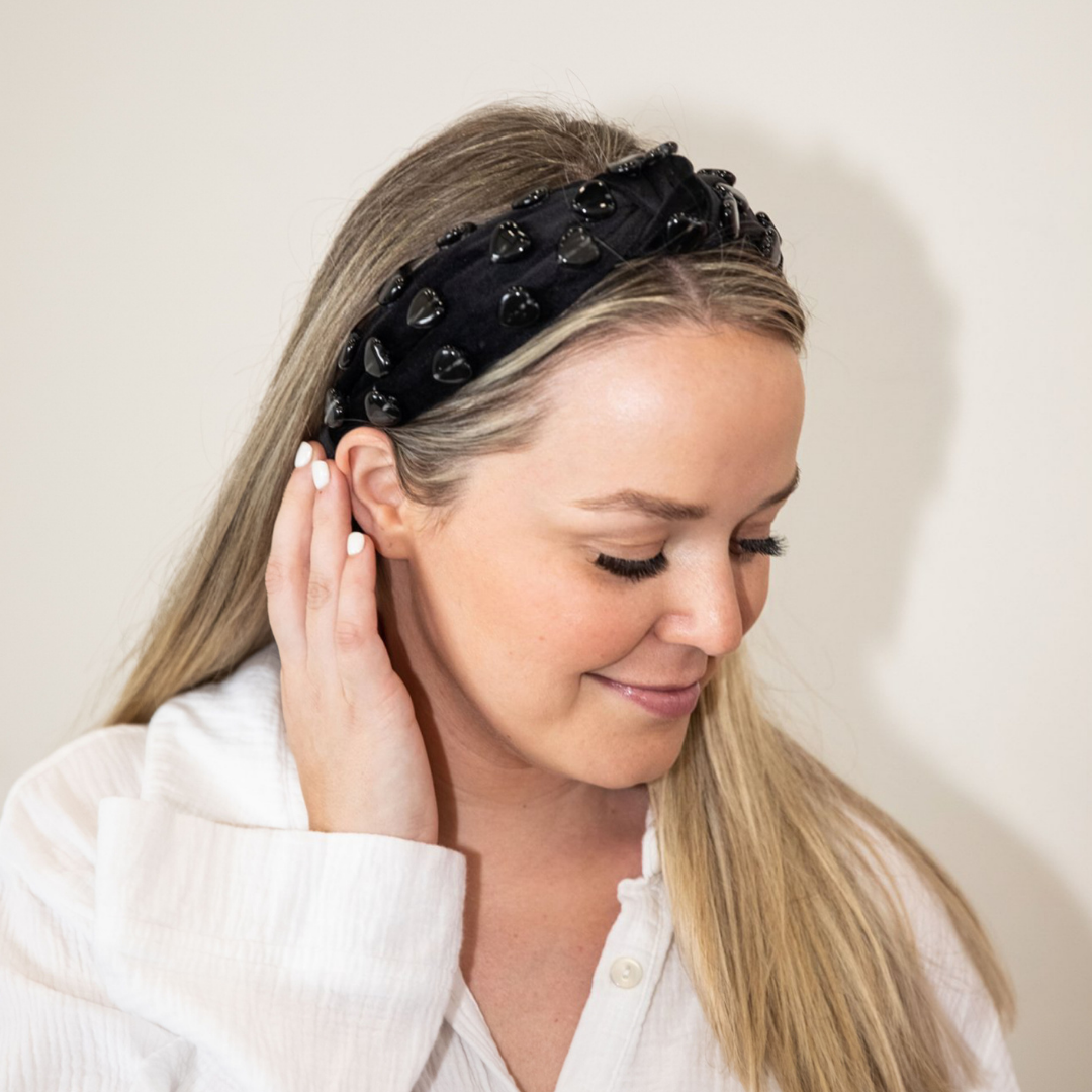 Stone Quartz Traditional Knot Headband - Black | Soft Felt