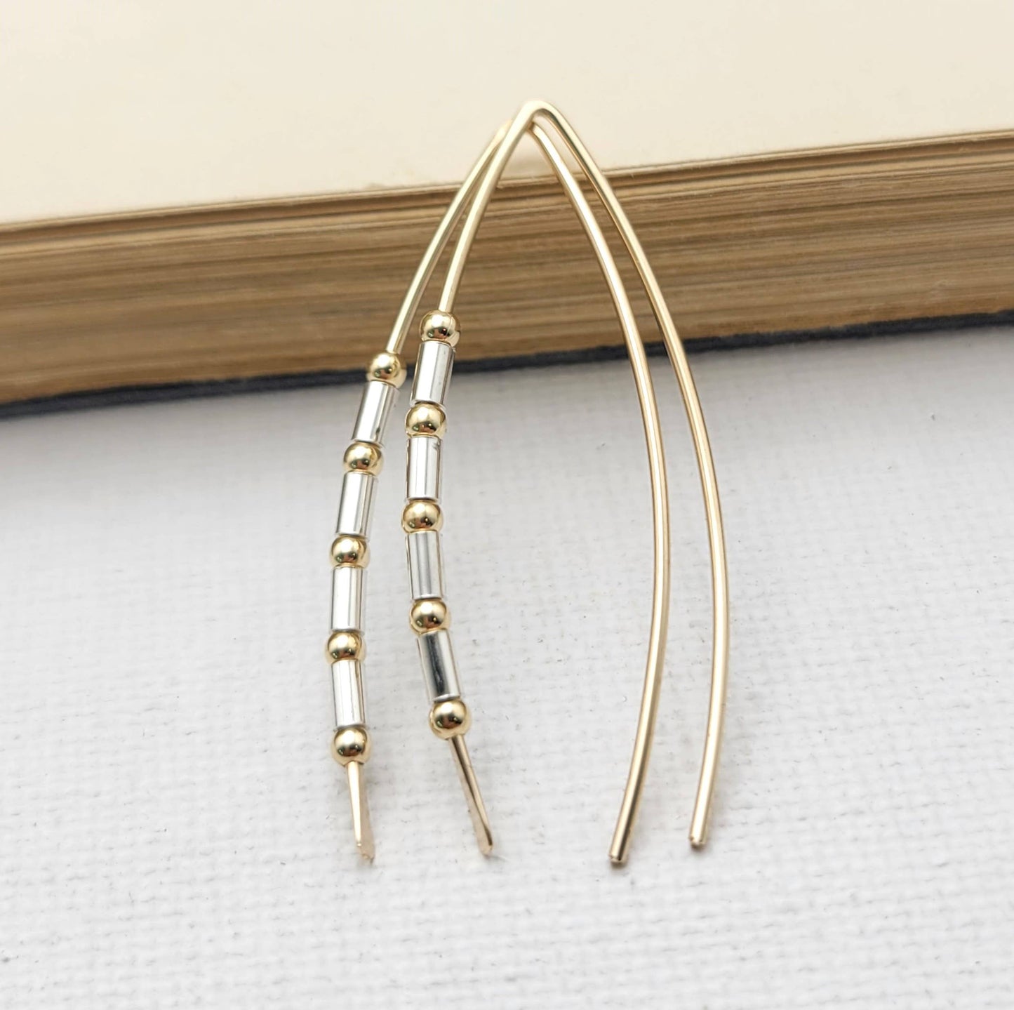 14k Gold and Sterling Silver Open Hoop Threader Earrings