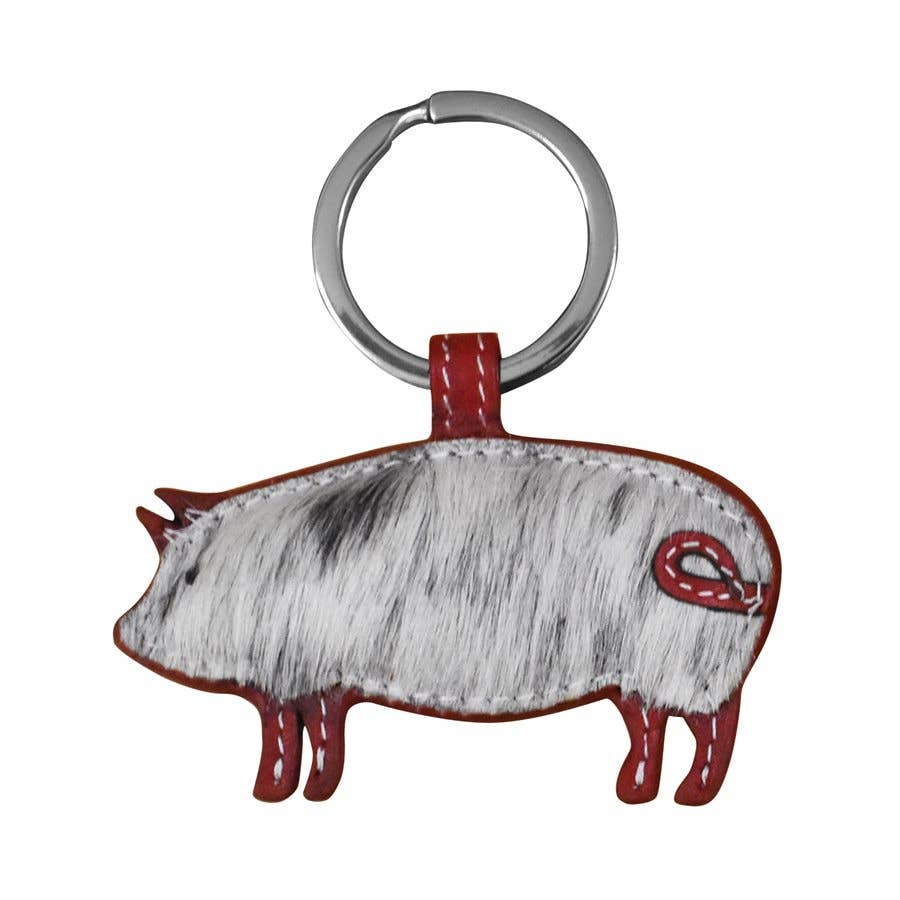 Pig Key Fob With Hair Accent