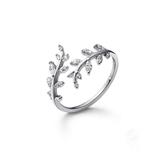 Sterling Silver Gem Leaf Ring