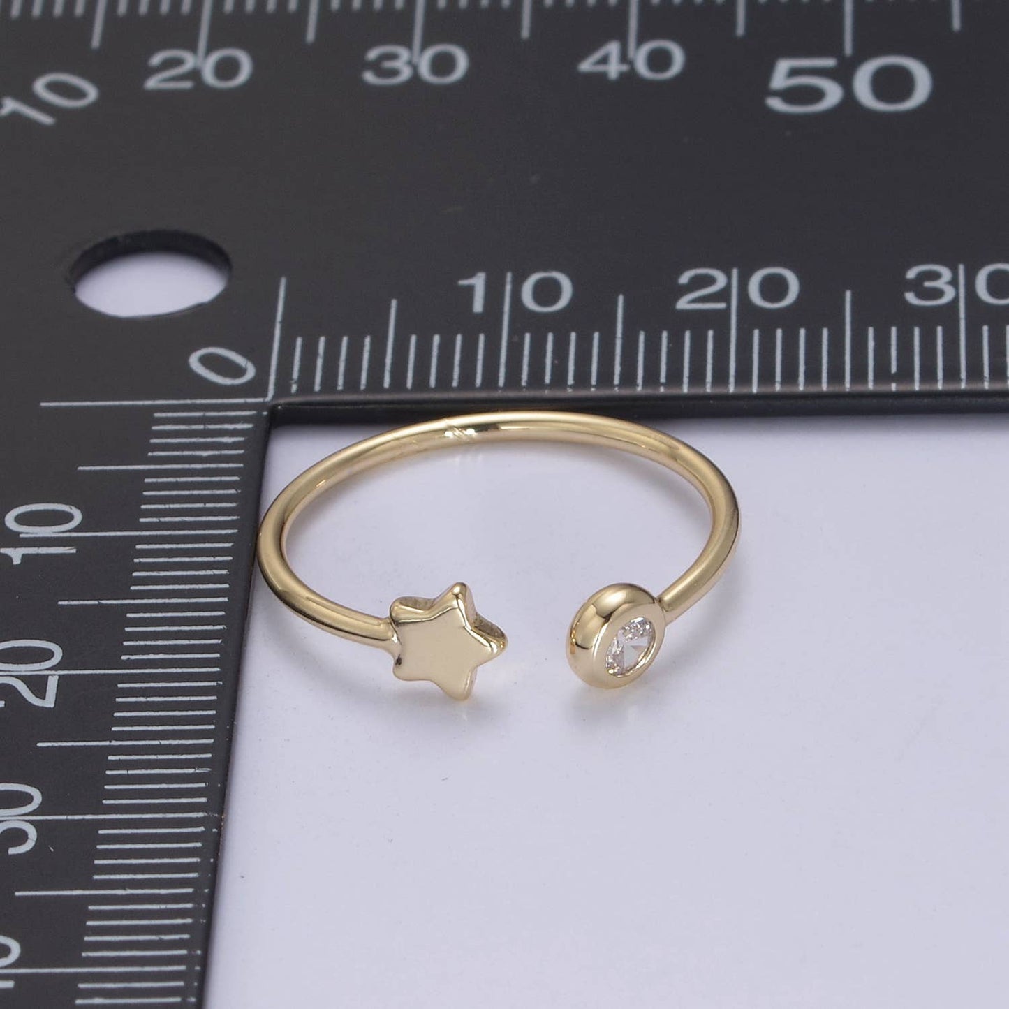 Dainty Celestial Mini Star & CZ Stone Adjustable Open Ring