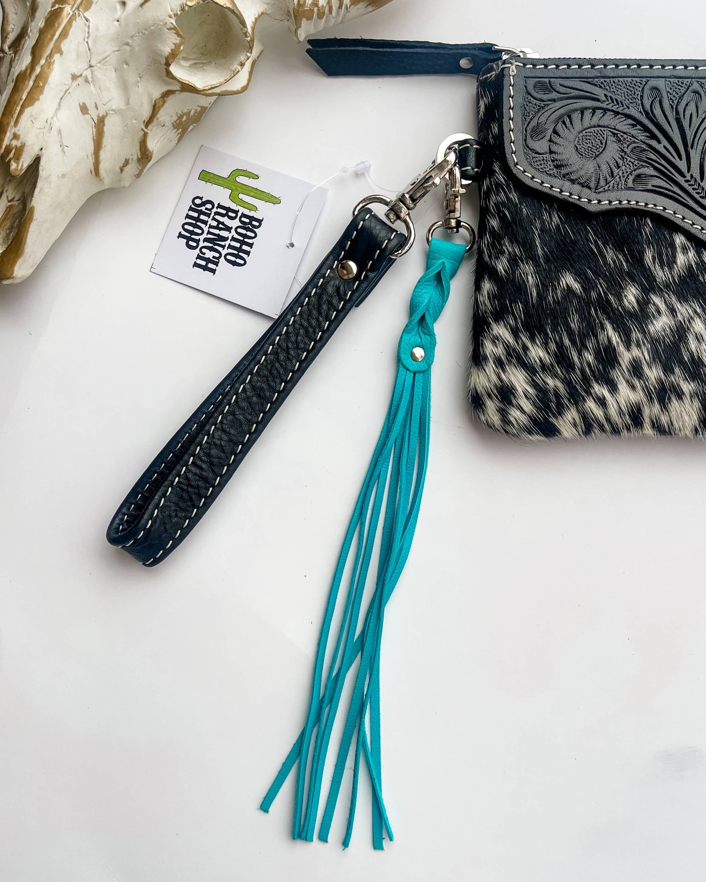 Western Leather Skinny Fringe Keychain - Tassel Keychain