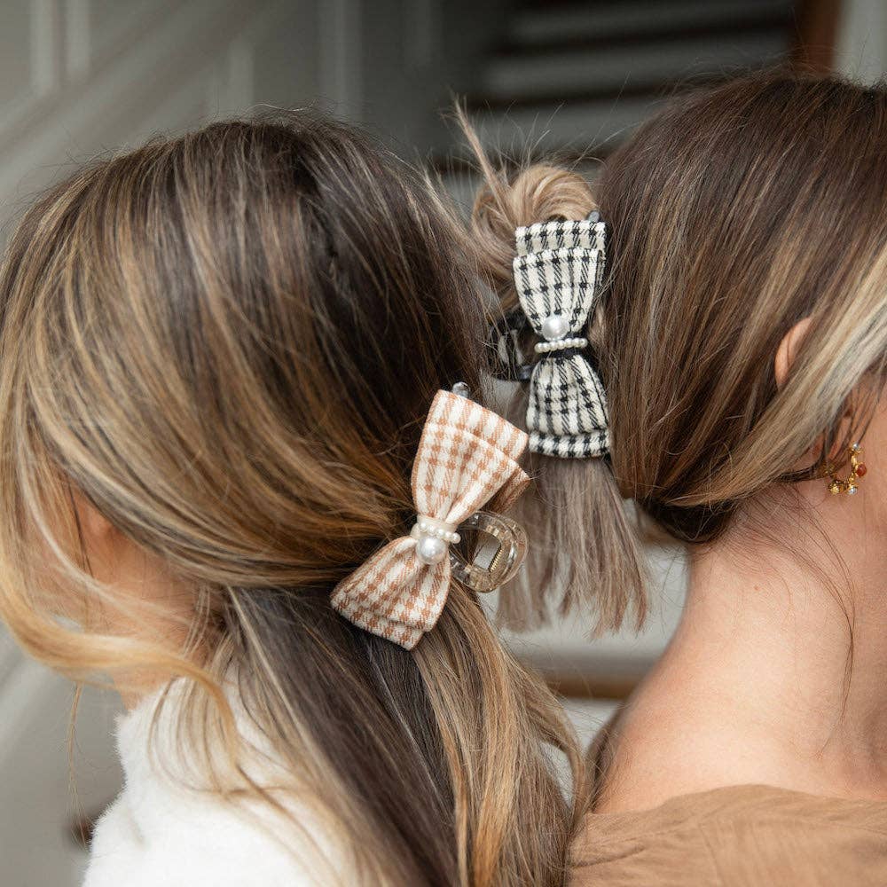 Large Claw Clip - Tan Checkered Pearl | Gift for her