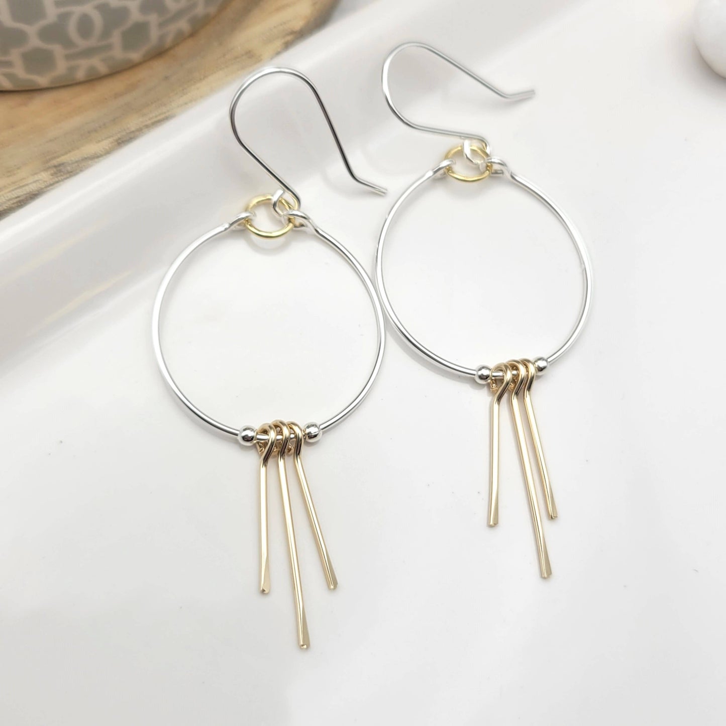 Mixed Metal Silver and Gold Fringe Hoops