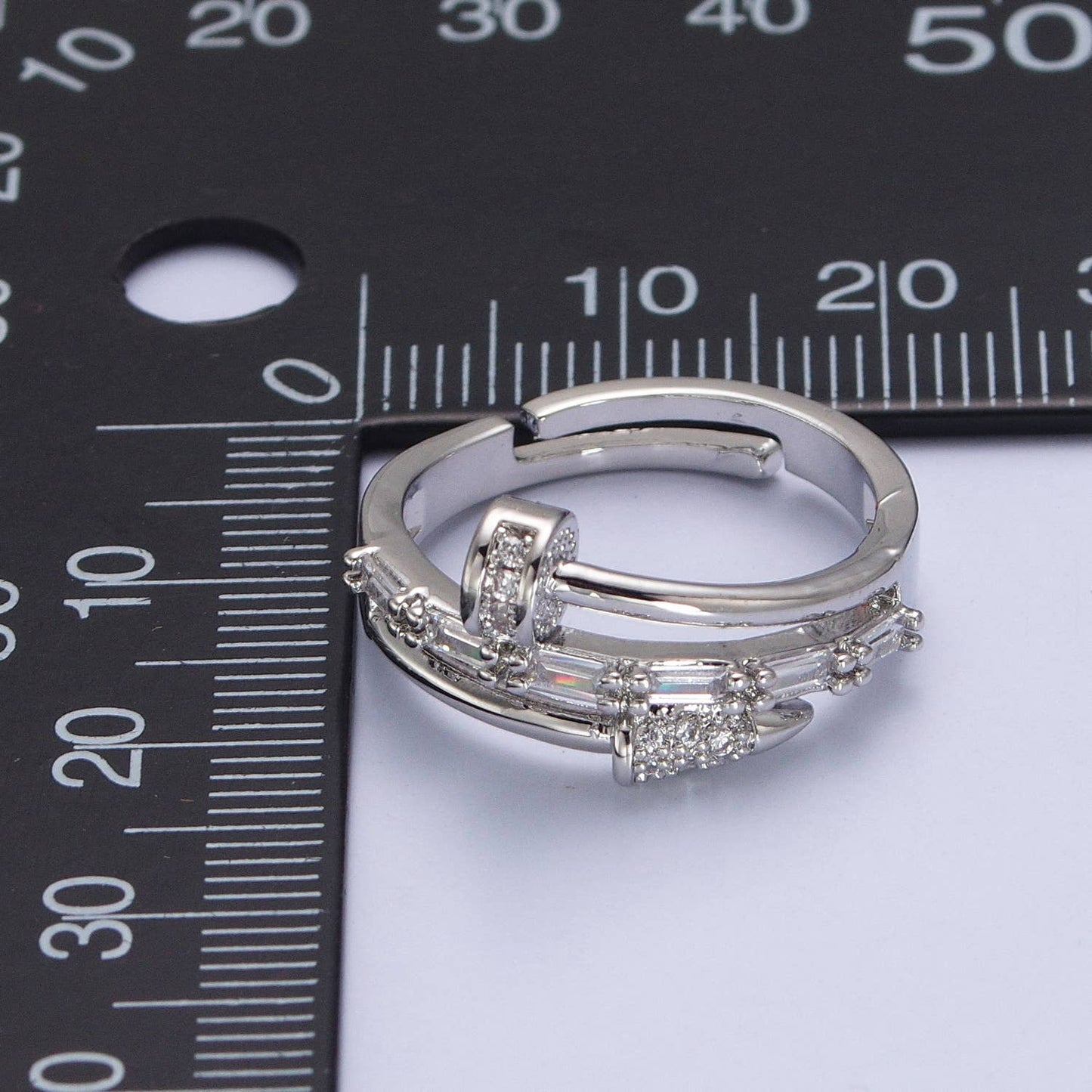 Clear CZ Crystal Unique Bended Nail Shaped Adjustable Ring