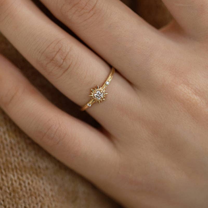 Dainty Gold Sun Stacking Band Ring in 925 Sterling Silver