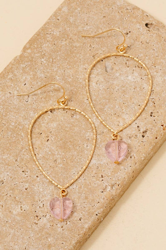Faceted Glass Heart Charm Tear Dangle Earrings