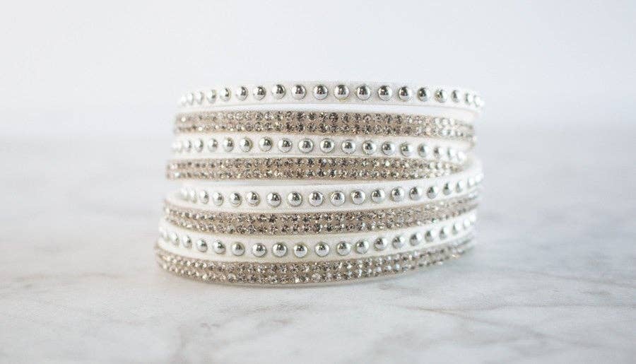 Josie Crystal & Silver Studded Leather Wrap Bracelet