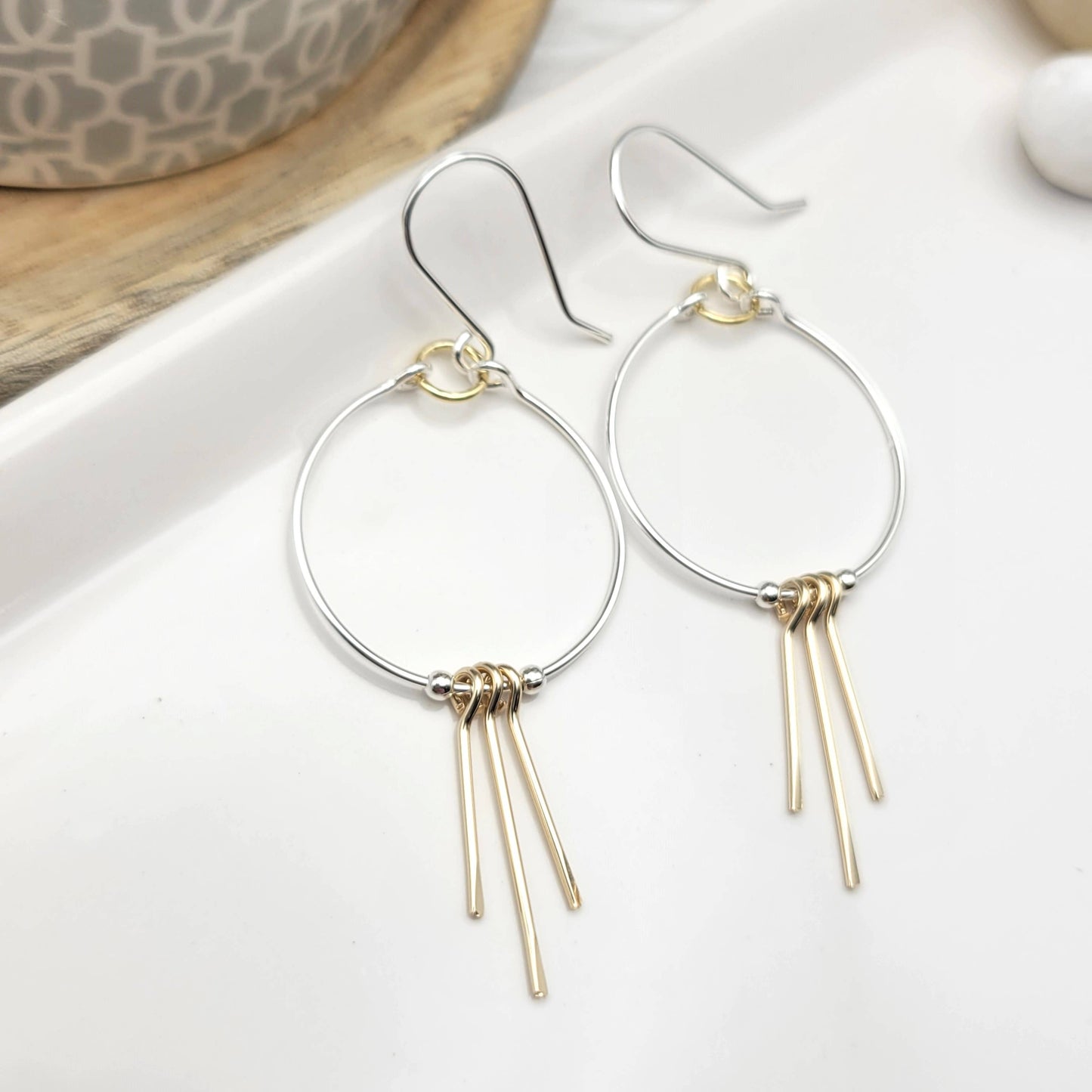 Mixed Metal Silver and Gold Fringe Hoops