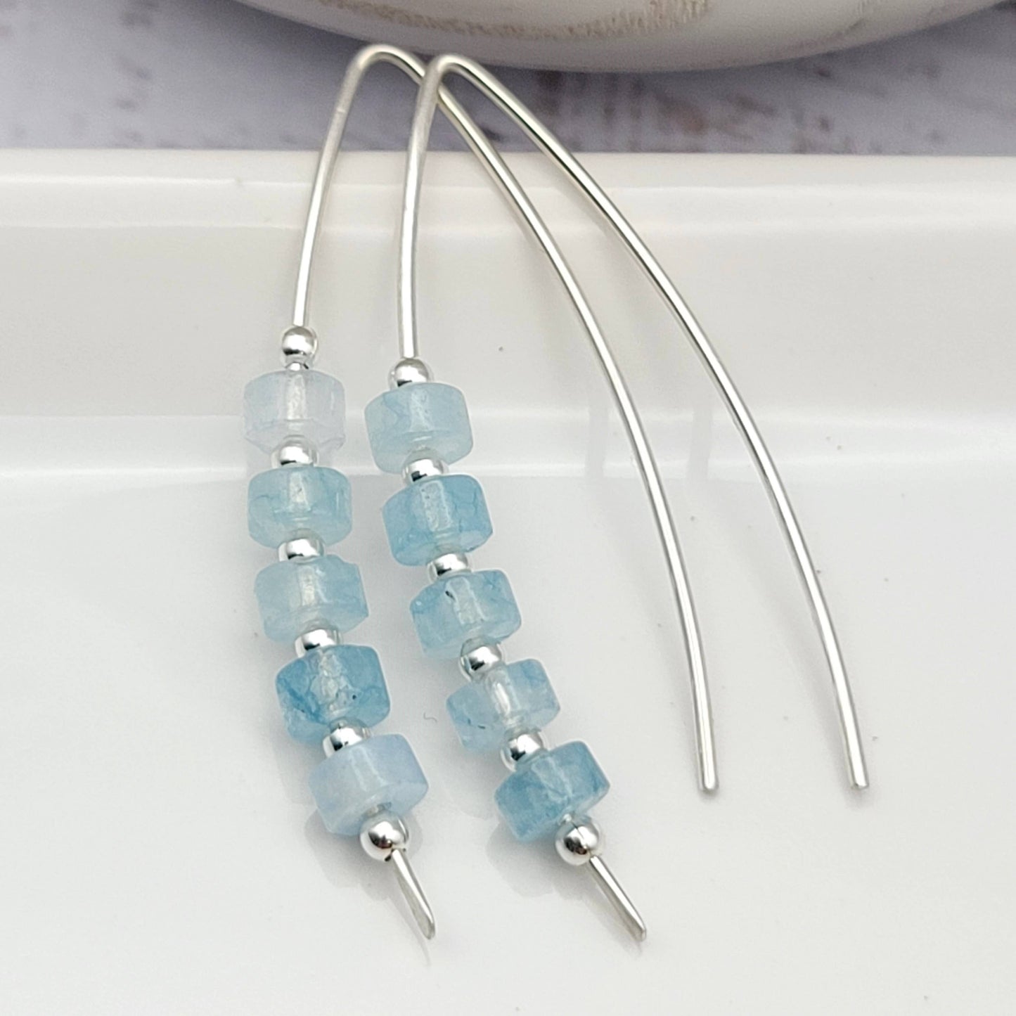 Blue Aquamarine and Sterling Silver Threaders