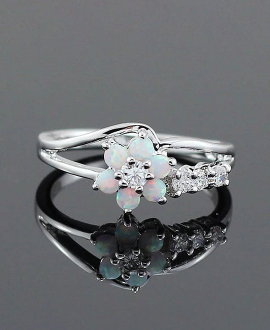 Opal Petal Flower Ring