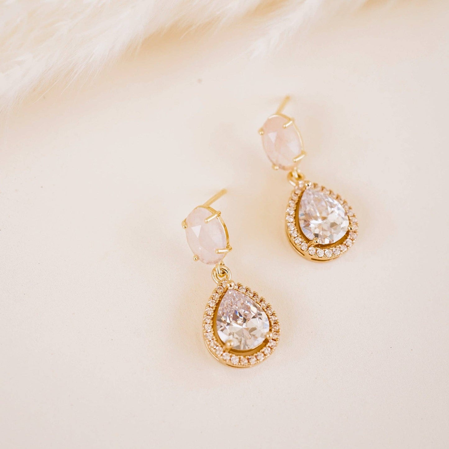 Daphne Rose Quartz Earrings  - Bridal