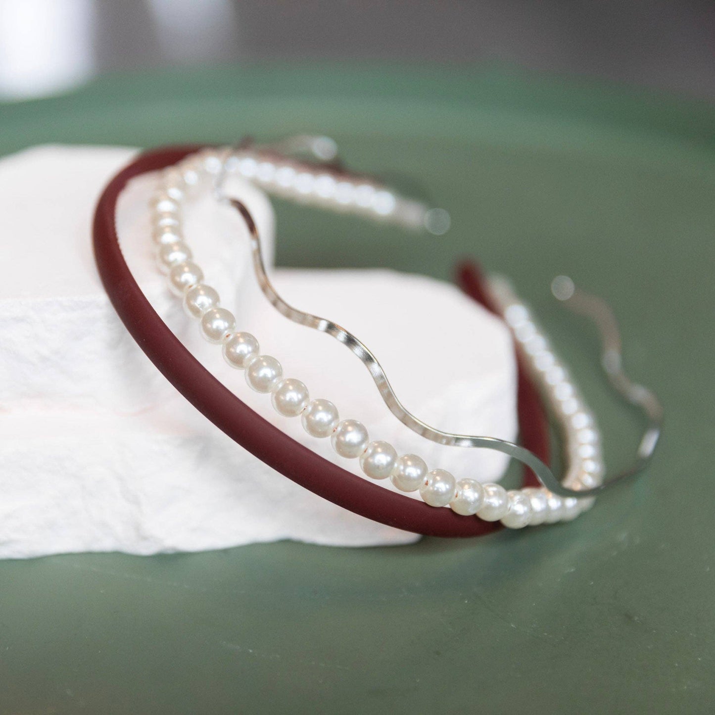Headband Set - Red + Pearl + Gold