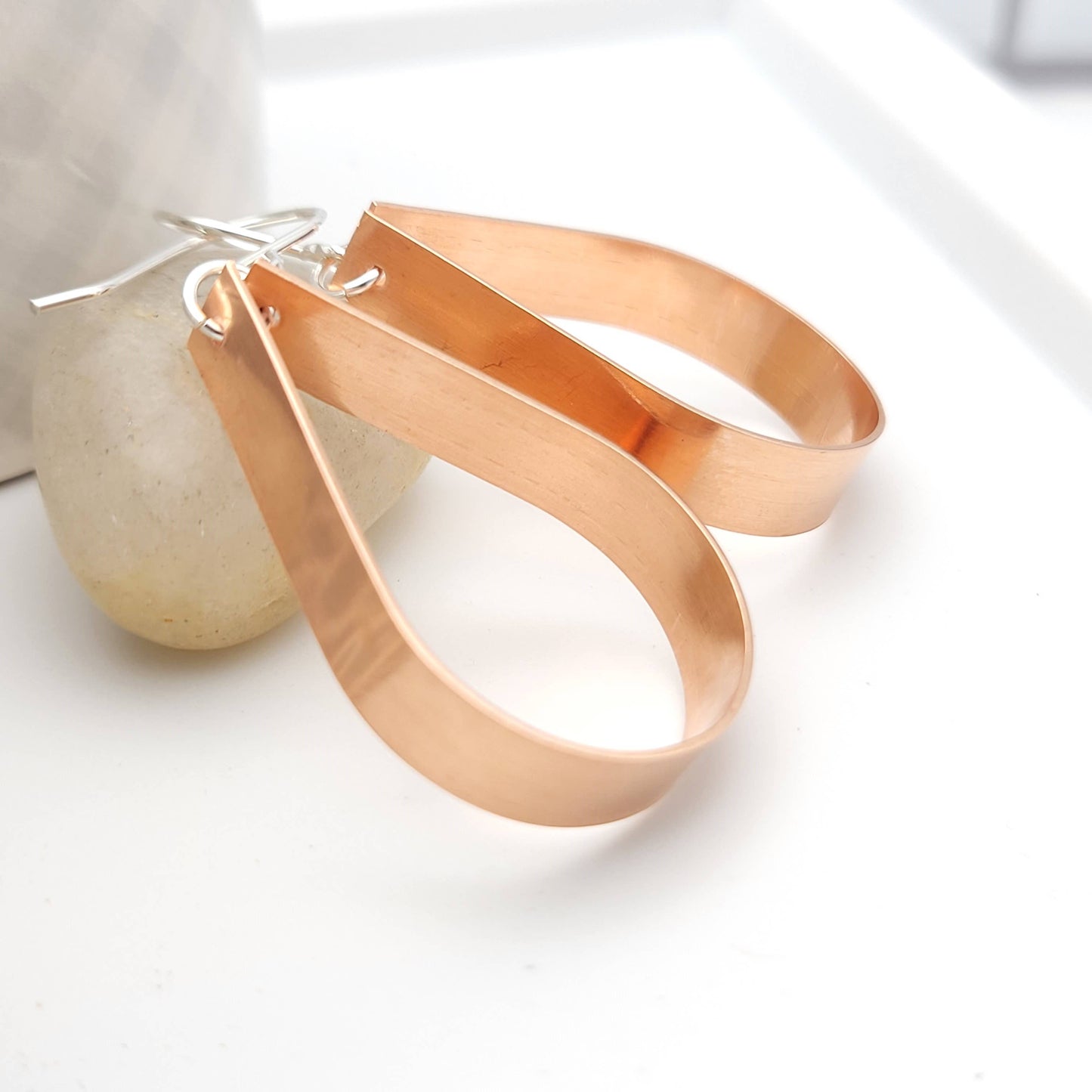 Shiny Copper Teardrop Hoop Earrings