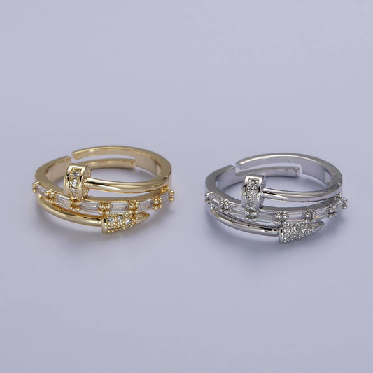 Clear CZ Crystal Unique Bended Nail Shaped Adjustable Ring