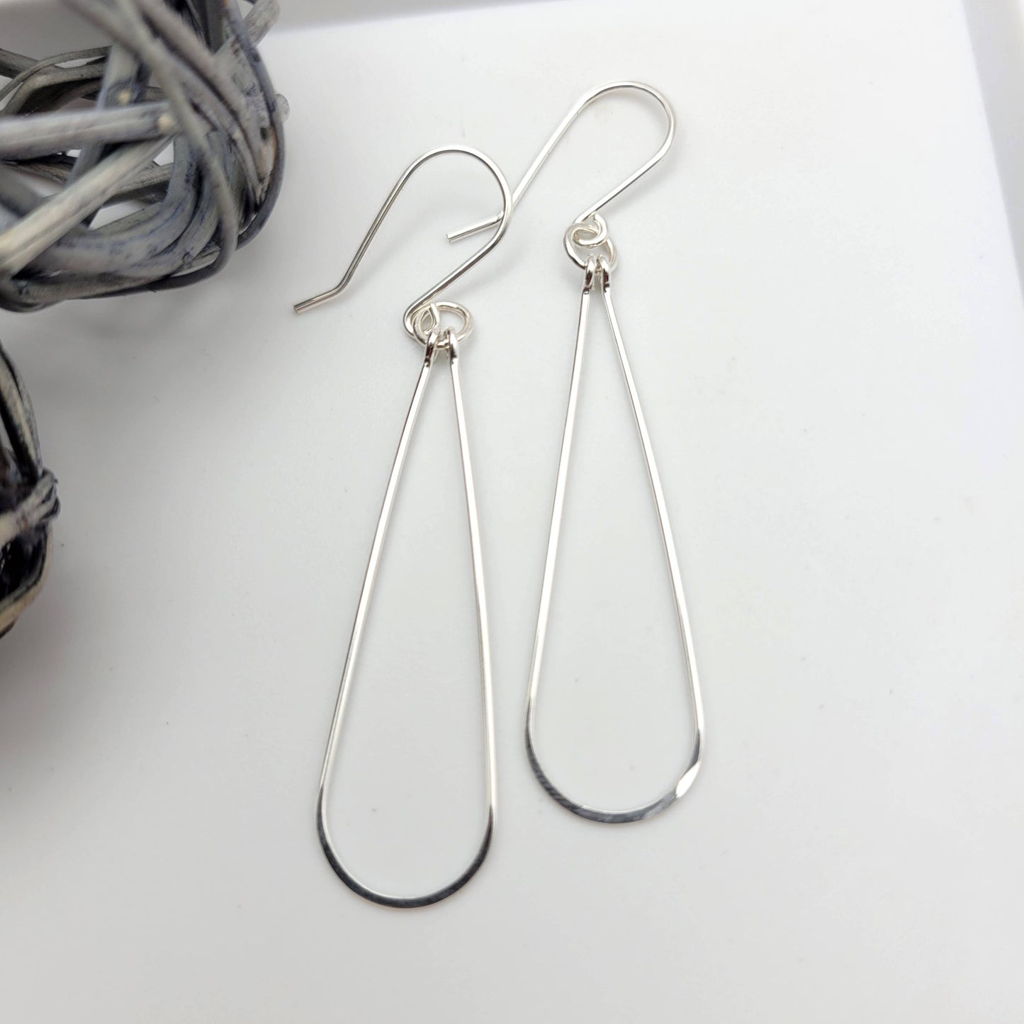 Long Silver Hoops - Handmade Earrings