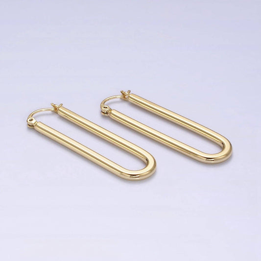 14K Gold Filled 45mm Thin U-Shaped Oblong Latch Earrings