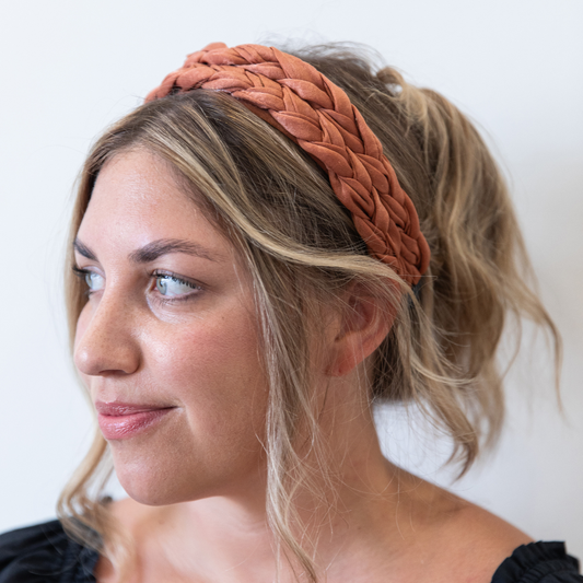 Blushing Braid Headband - Spice | Camel Satin Like Double