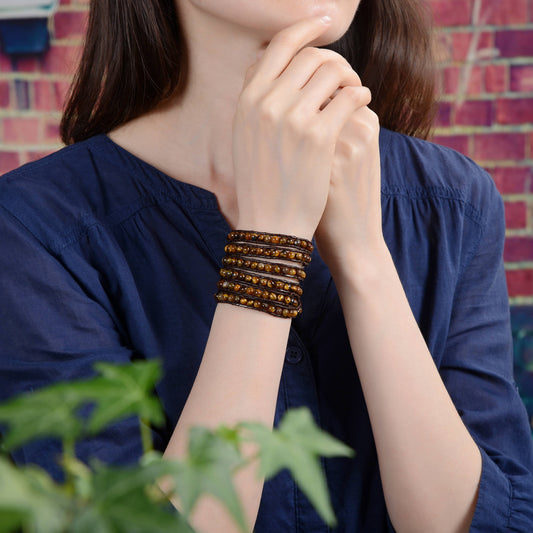 Tiger's Eye Leather Wrap Bracelet