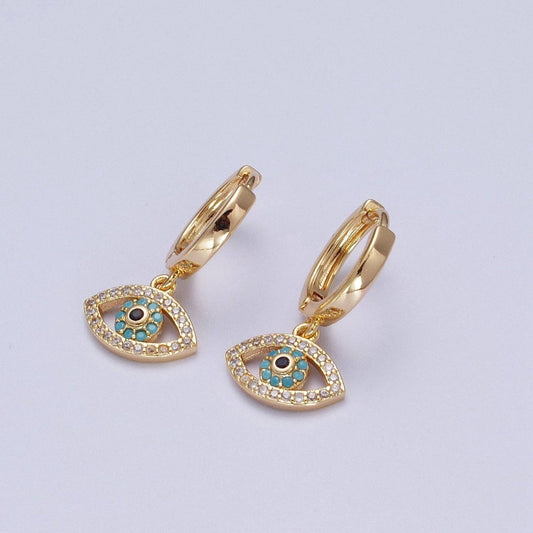 Evil Eye Charm Hoop Earrings 16K Gold Filled Y066