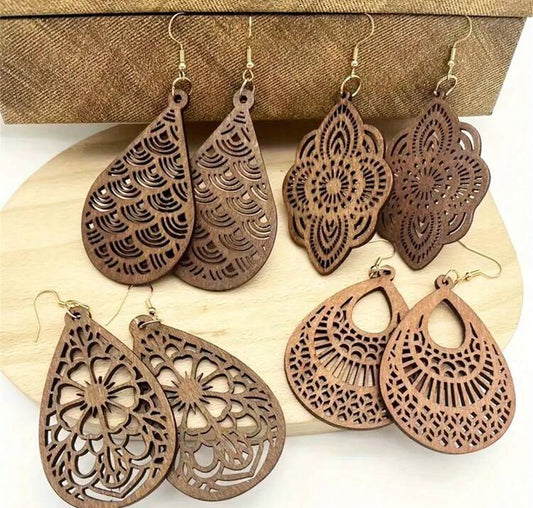 Wooden Floral Drop Earrings