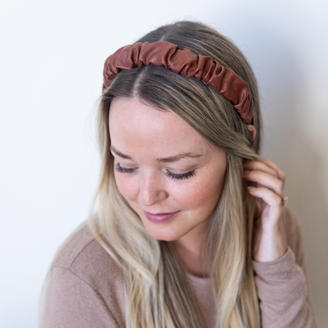Scrunch Headband - Faux Leather Brown