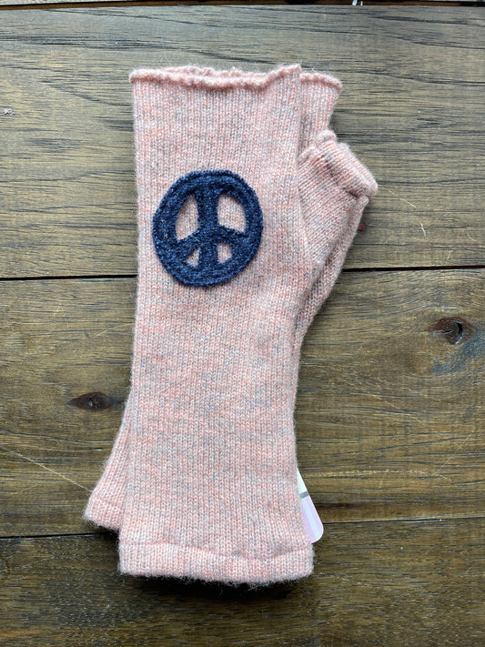 Hand Stitched Fingerless Gloves - Pink/Peace