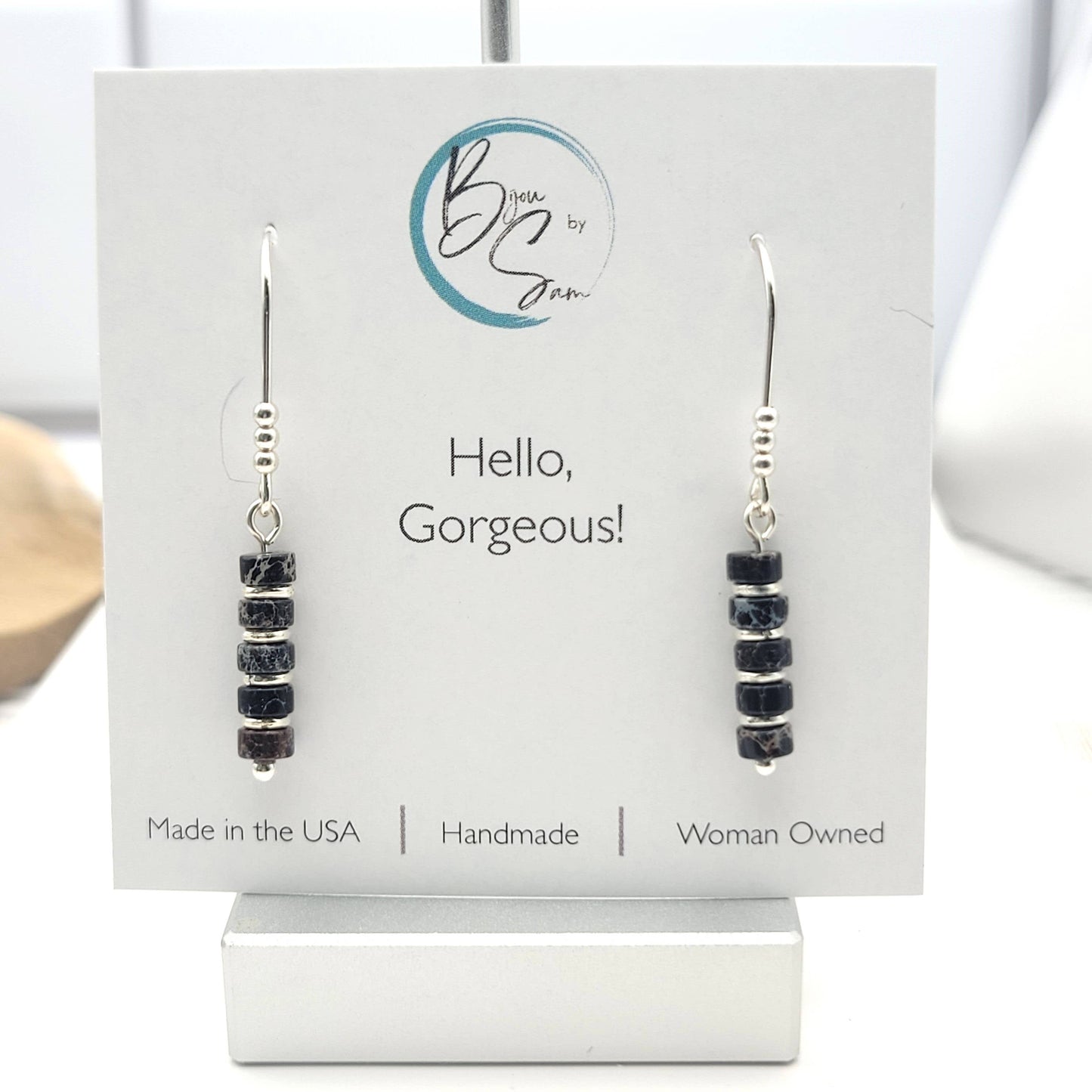 Black Jasper and Silver Dangle Earrings