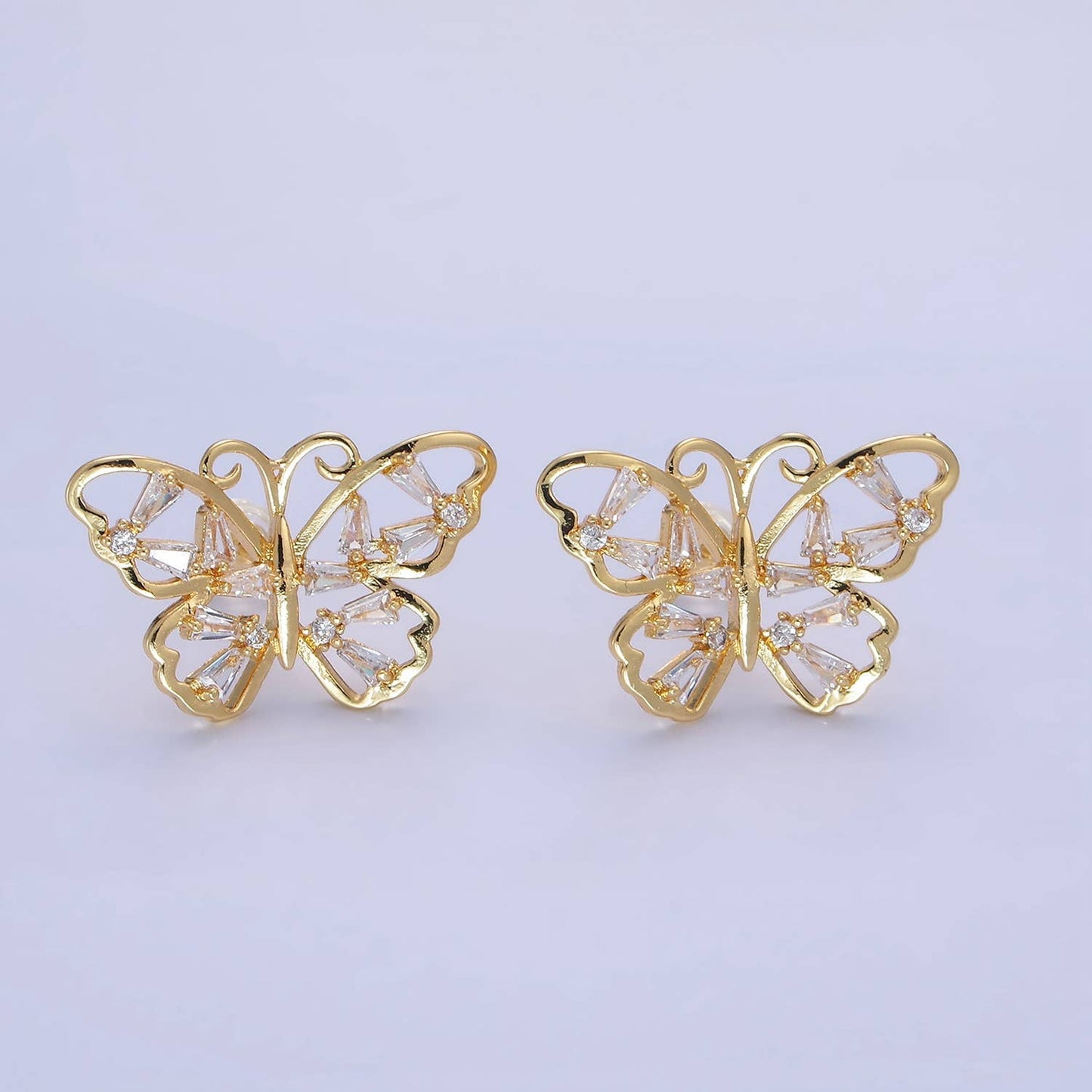 14K Gold Filled Open Baguette Butterfly Stud Earrings | Q196