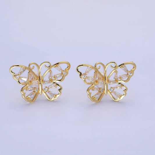 14K Gold Filled Open Baguette Butterfly Stud Earrings | Q196