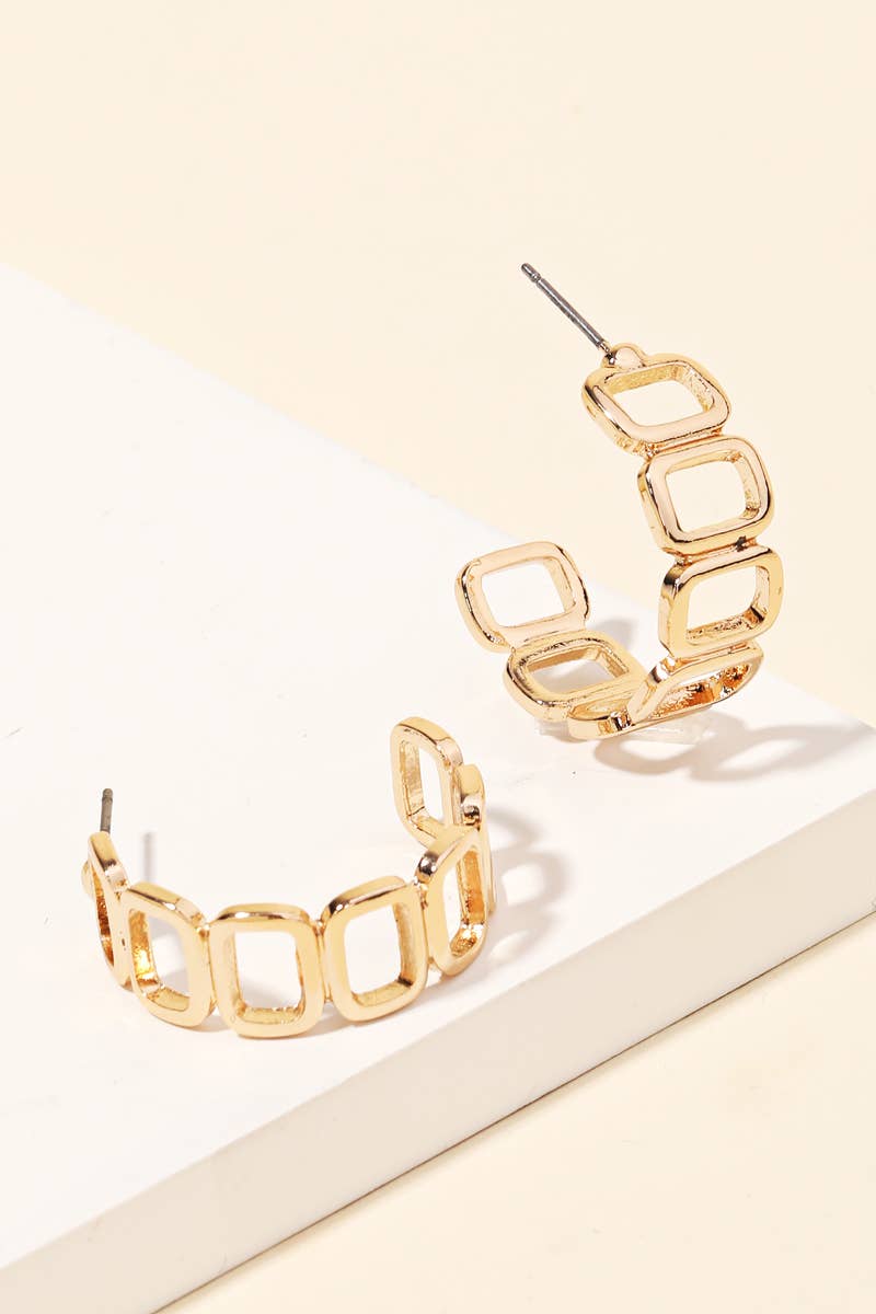 Mini Square Chain Hoop Earrings