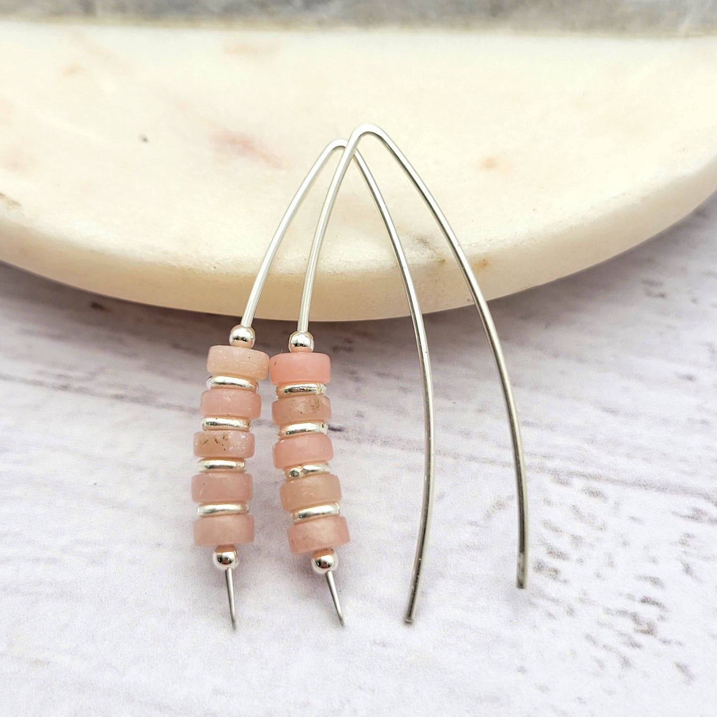 Pink Opal and Sterling Silver Threader Earrings