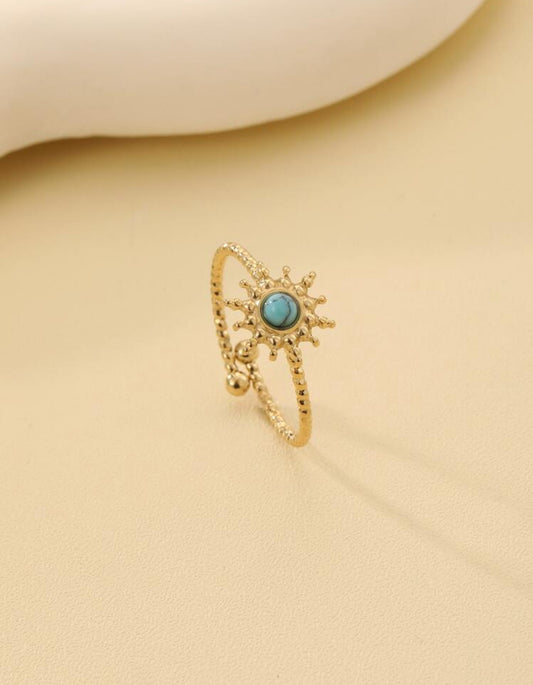 14k Gold Plated Sun Ring with Turquoise Stone