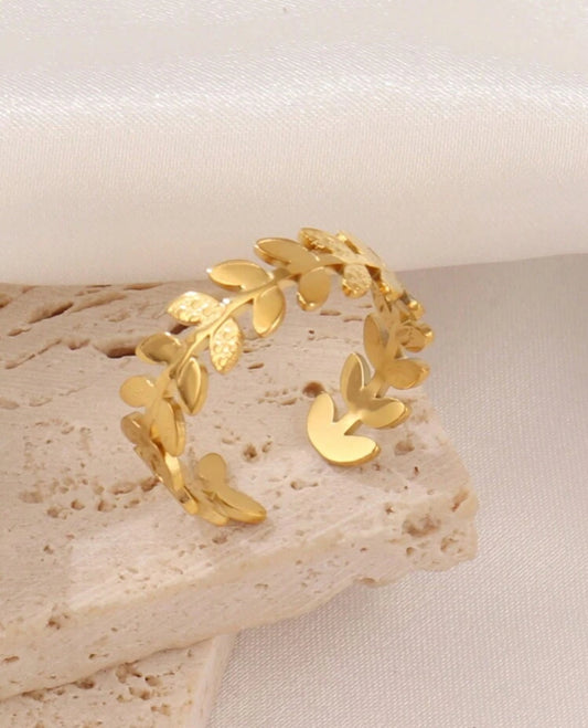 18k Gold Plated Stainless Steel Leaf Wrap Ring