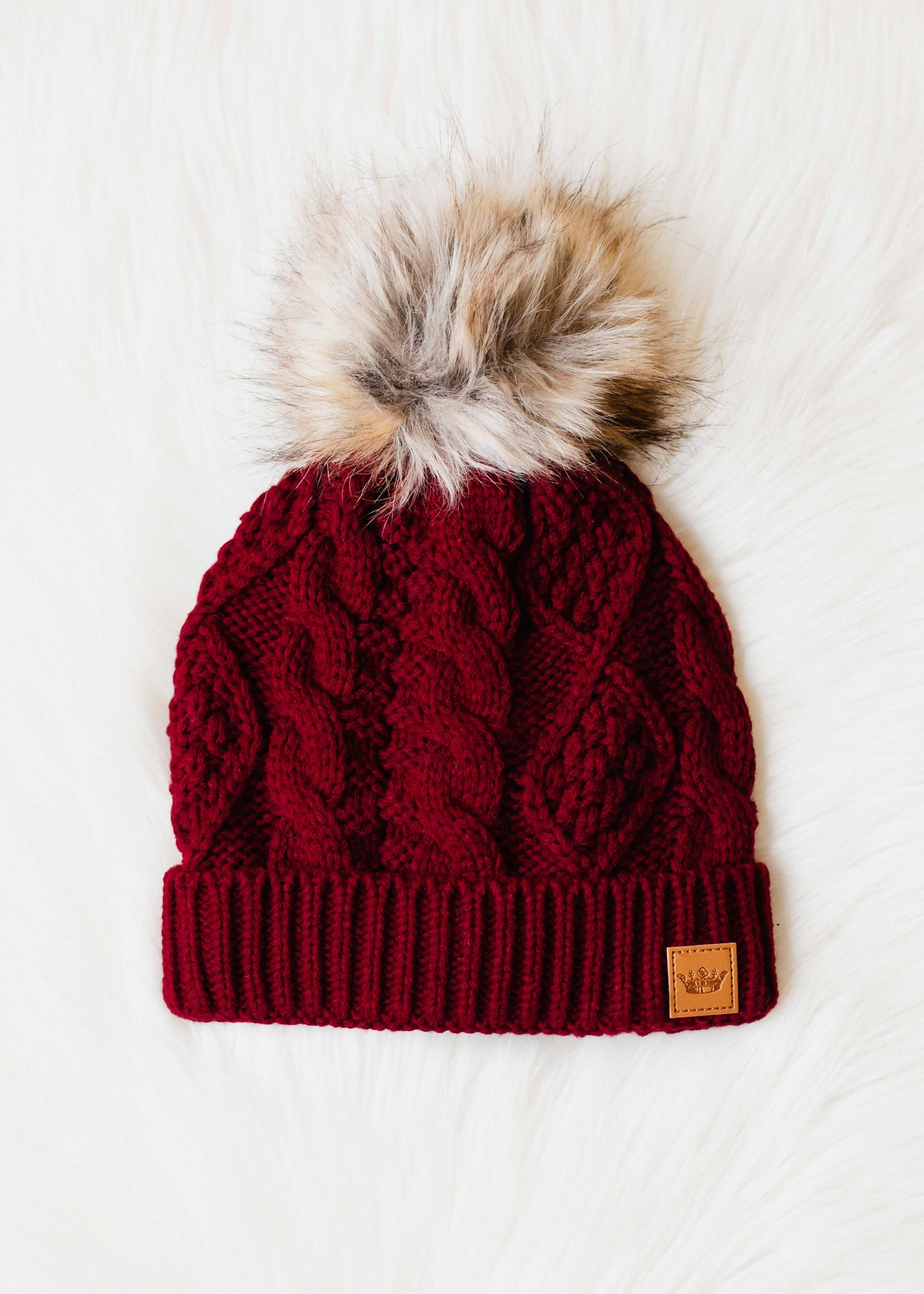 Burgundy Cable Knit Pom Hat