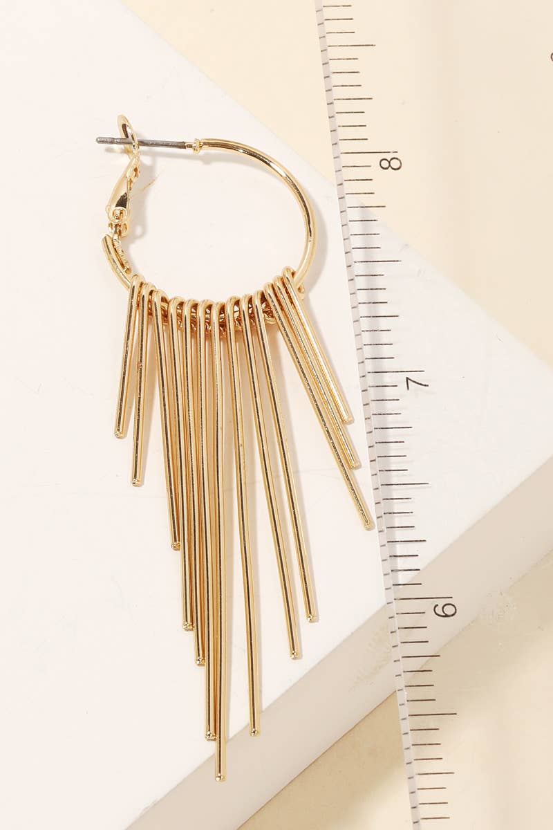 Long Metallic Bar Fringe Hoop Earrings