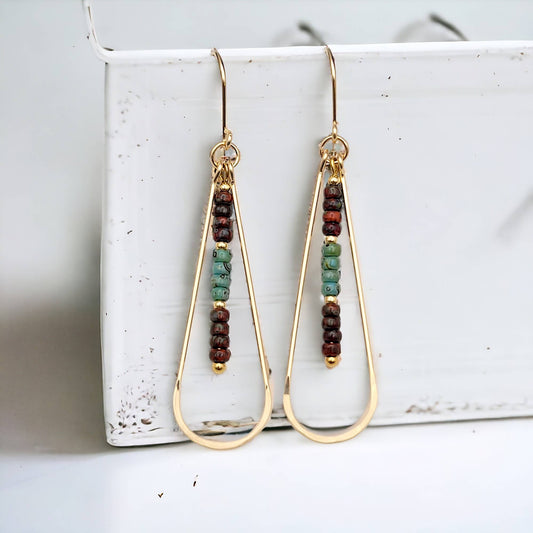 Long 14k Gold Filled Beaded Hoop Earrings